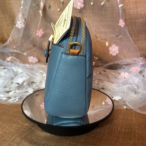 NWT Vegan Blue/English Tan Mini Faux Leather Crossbody. So soft. - Picture 5 of 6